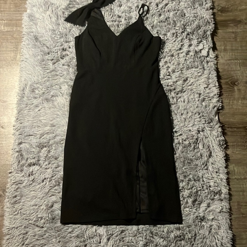 Lulu's Black Midi Slip Dress with Side Slit
